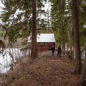 Posby Lake on Baykey Ranch #110 - Island, Cabin and Trail to SE End of Lake WINTER