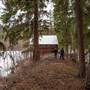 Posby Lake on Baykey Ranch #110 - Island, Cabin and Trail to SE End of Lake WINTER